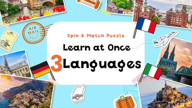 Capa de Spin & Match Puzzle Learn at Once 3 Languages