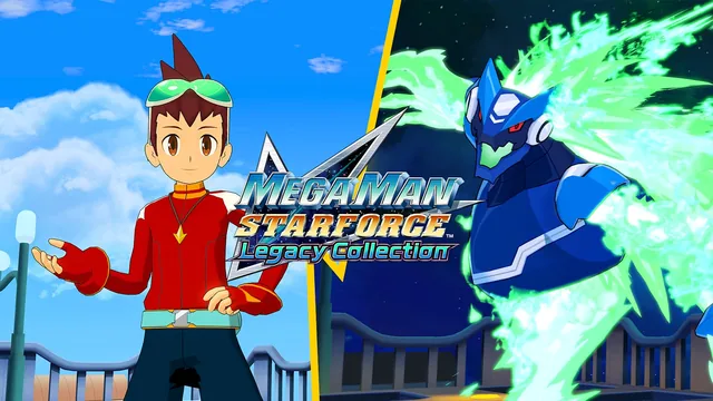 Capa de Mega Man Star Force Legacy Collection – Pacote com modelos de personagens Geo Stelar e Omega-Xis