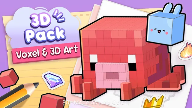 Capa de 3D Pack: Voxel & 3D Art - 30+ Modelos para Colorir